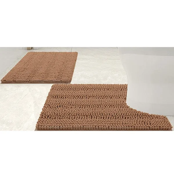 2PC Taupe Soft Cozy Plush Chenille Bath Mat Set