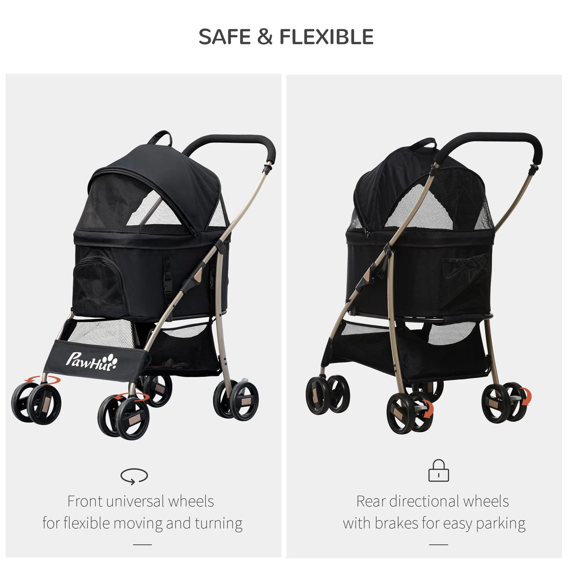 3-in-1 Cat Stroller - Carrier with Universal Wheel, Black