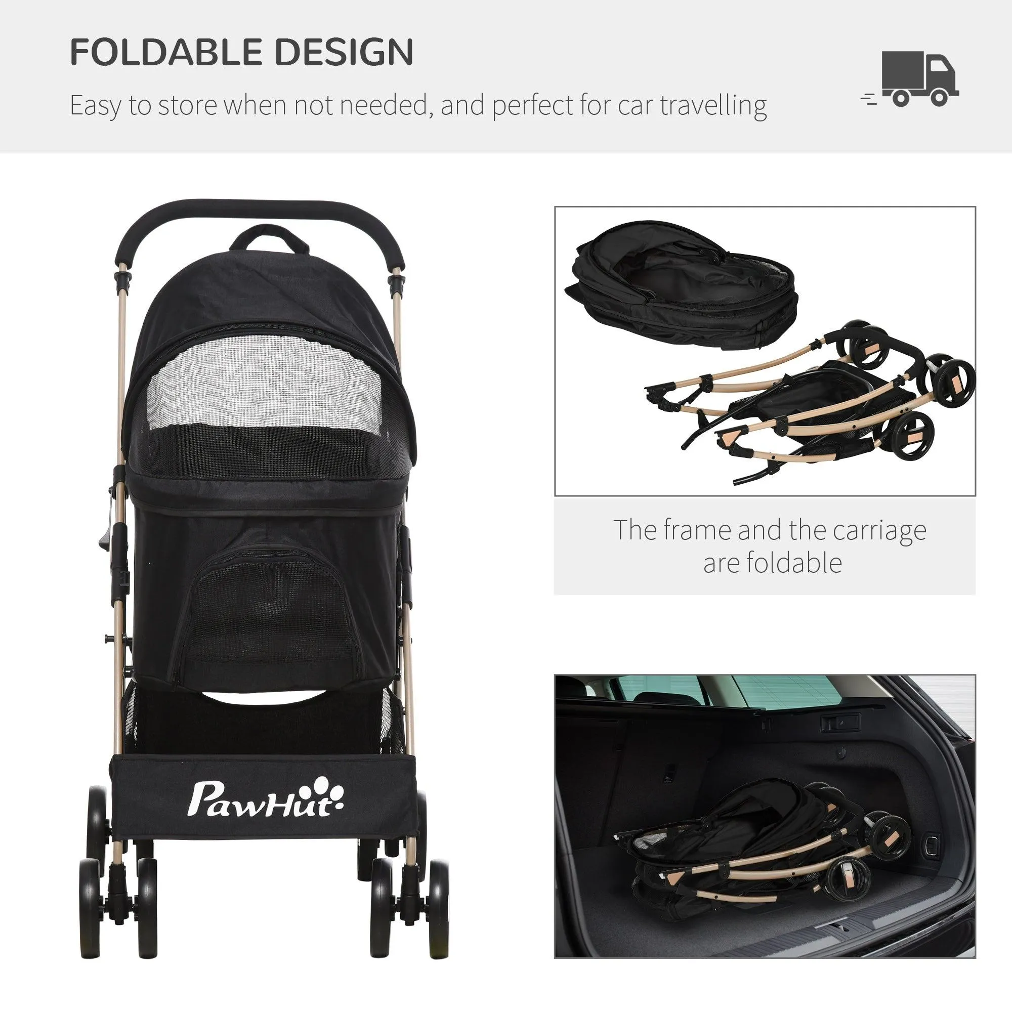 3-in-1 Cat Stroller - Carrier with Universal Wheel, Black