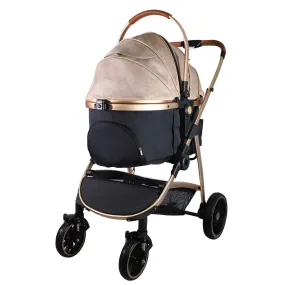 3 in 1 Travel Dog Stroller Pet Carrier with Detachable Carrier & Adjustable Handle, Gold