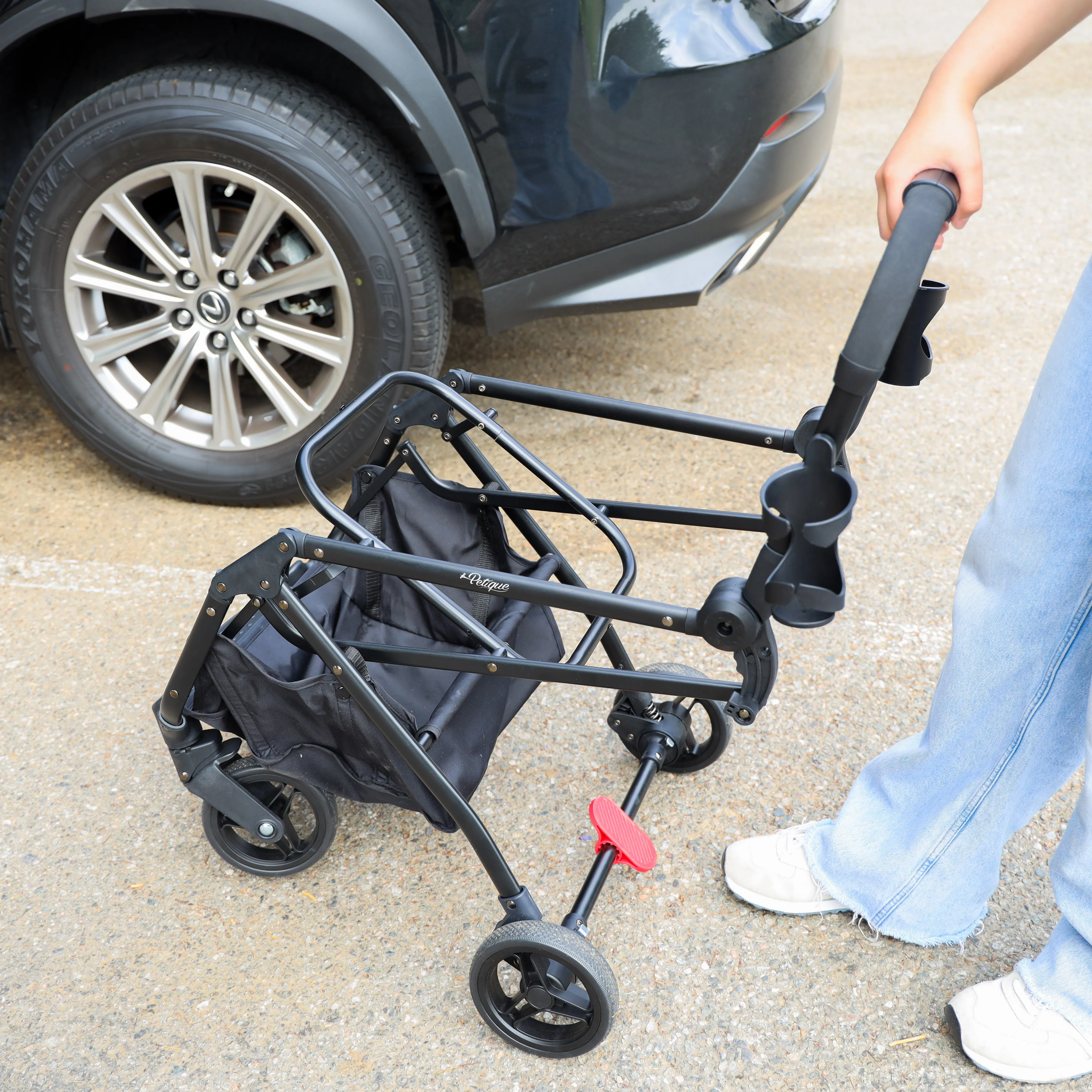 3-in-1 Travel Tri-Fold Pet Stroller: Detachable Carrier, Car Seat, Patented Pee Pad Insert, Lightweight, Collapsible, Pump-Free Wheels, Storage, Ventilation, Dual Wheel Brake, for Dogs, Cats, Small Animals, Supports up to 55 LBS