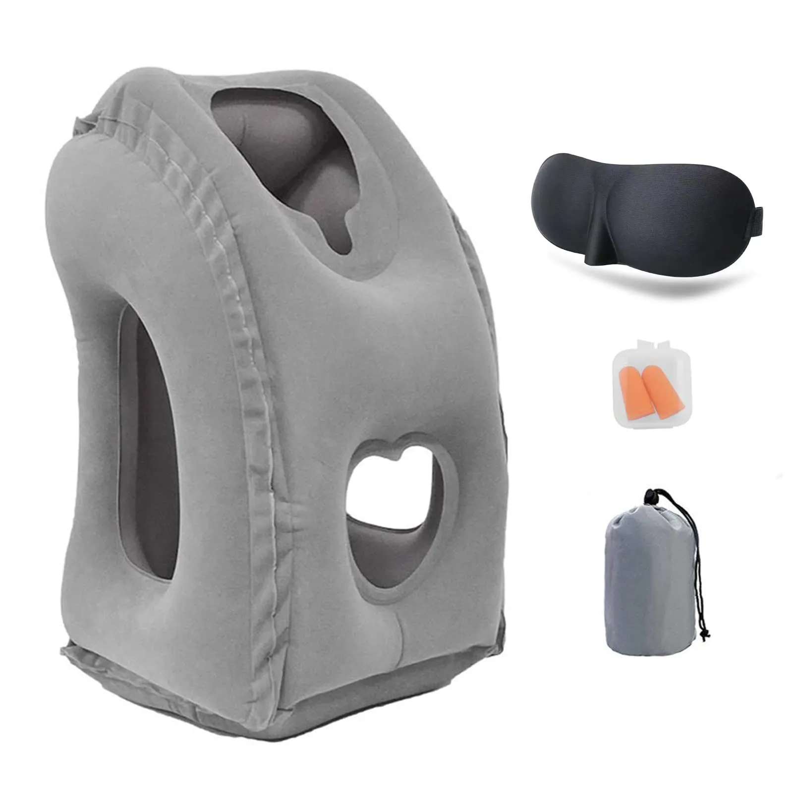 Ajlrq Inflatable Travel Pillow, Inflatable Airplane Neck Pillow for Sleeping to Avoid Neck and Shoulder Pain, Inflatable Travel Neck Pillow with Free Eye Mask/Earplugs (Grey)