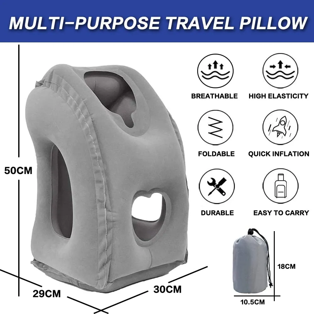 Ajlrq Inflatable Travel Pillow, Inflatable Airplane Neck Pillow for Sleeping to Avoid Neck and Shoulder Pain, Inflatable Travel Neck Pillow with Free Eye Mask/Earplugs (Grey)