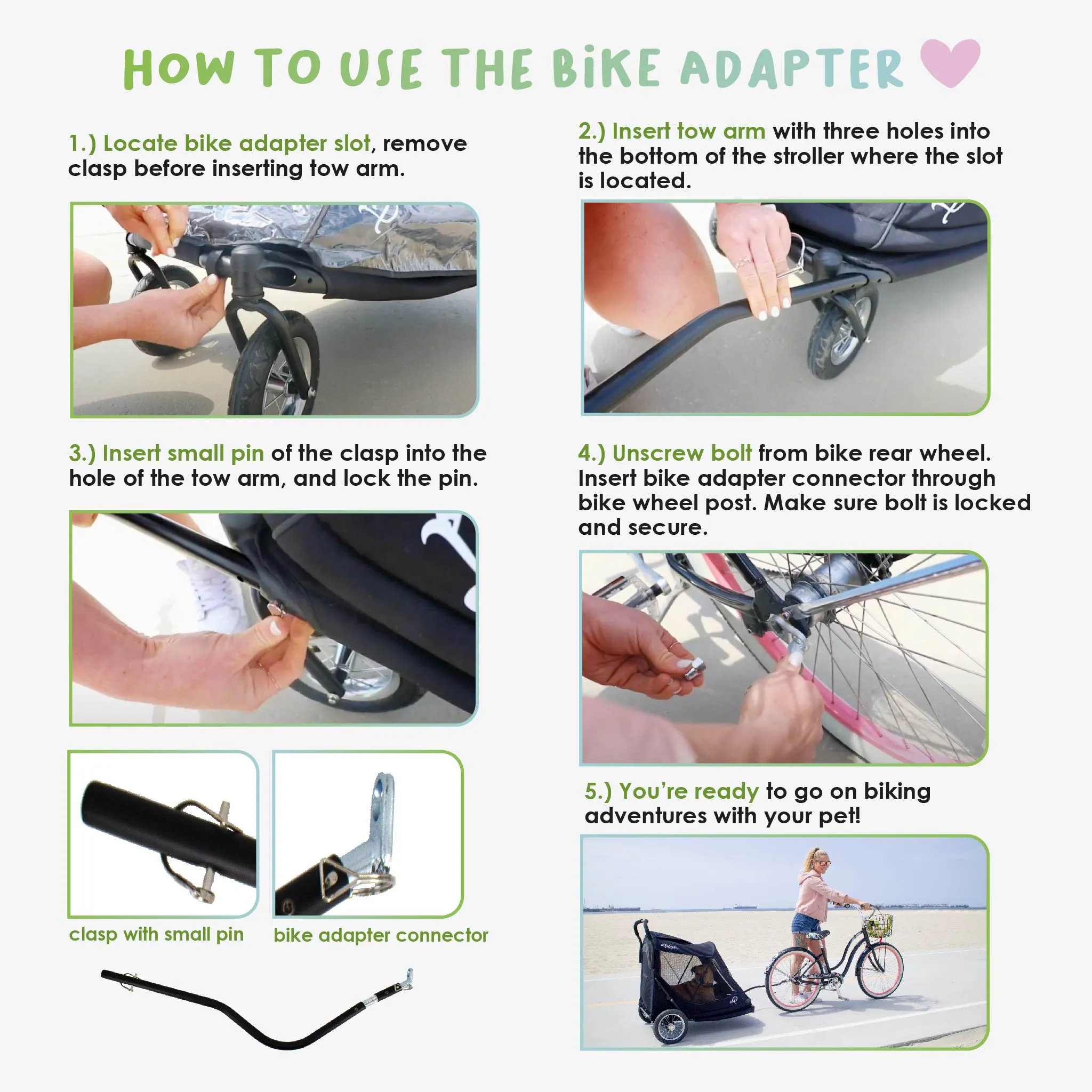 Apollo/Elite Pet Stroller Bike Adapter: Attaches Securely, Adjustable Distance, Durable Clasp, Portable, Lightweight, Sturdy, Durable, COMPATIBLE WITH PETIQUE APOLLO/ELITE PET STROLLER ONLY