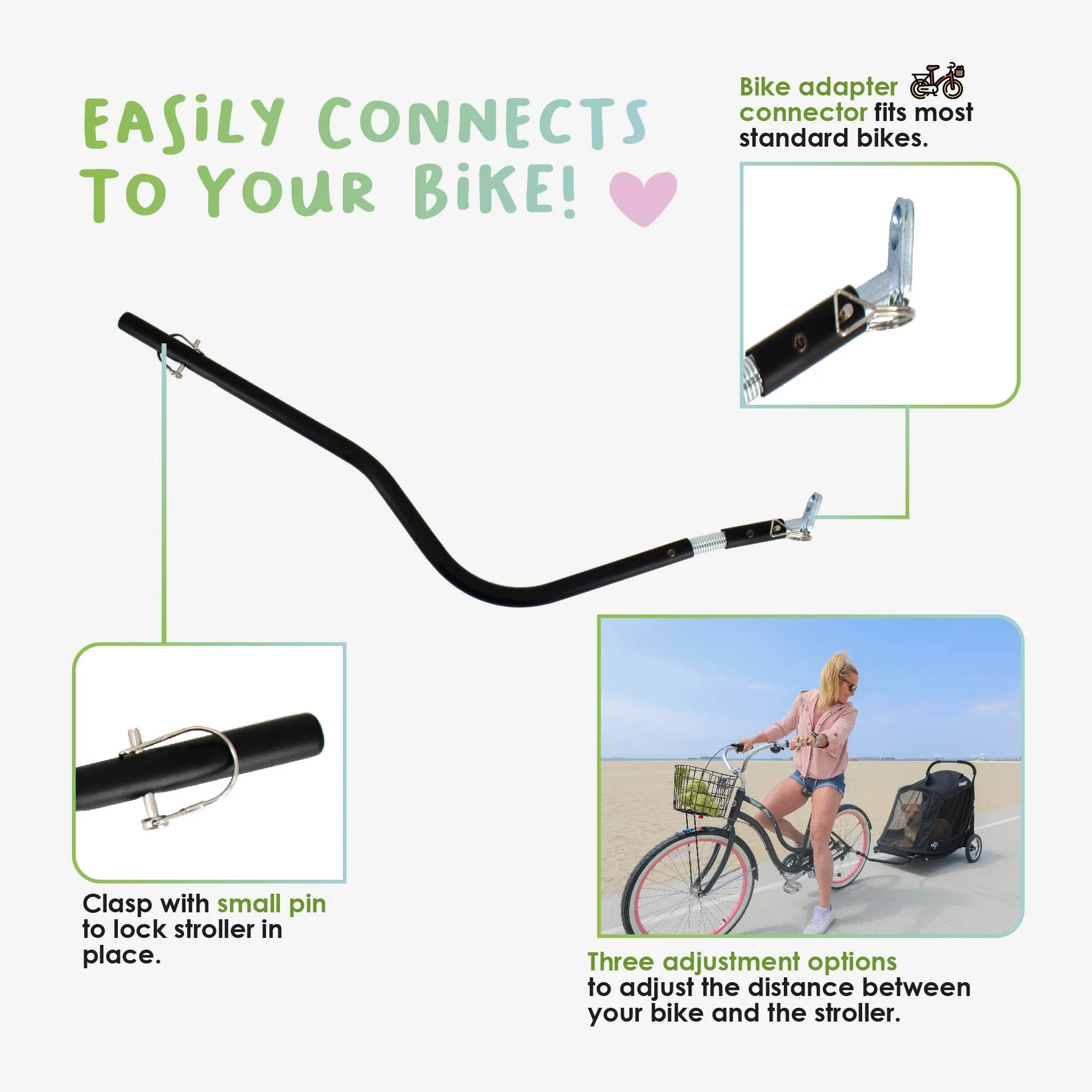 Apollo/Elite Pet Stroller Bike Adapter: Attaches Securely, Adjustable Distance, Durable Clasp, Portable, Lightweight, Sturdy, Durable, COMPATIBLE WITH PETIQUE APOLLO/ELITE PET STROLLER ONLY