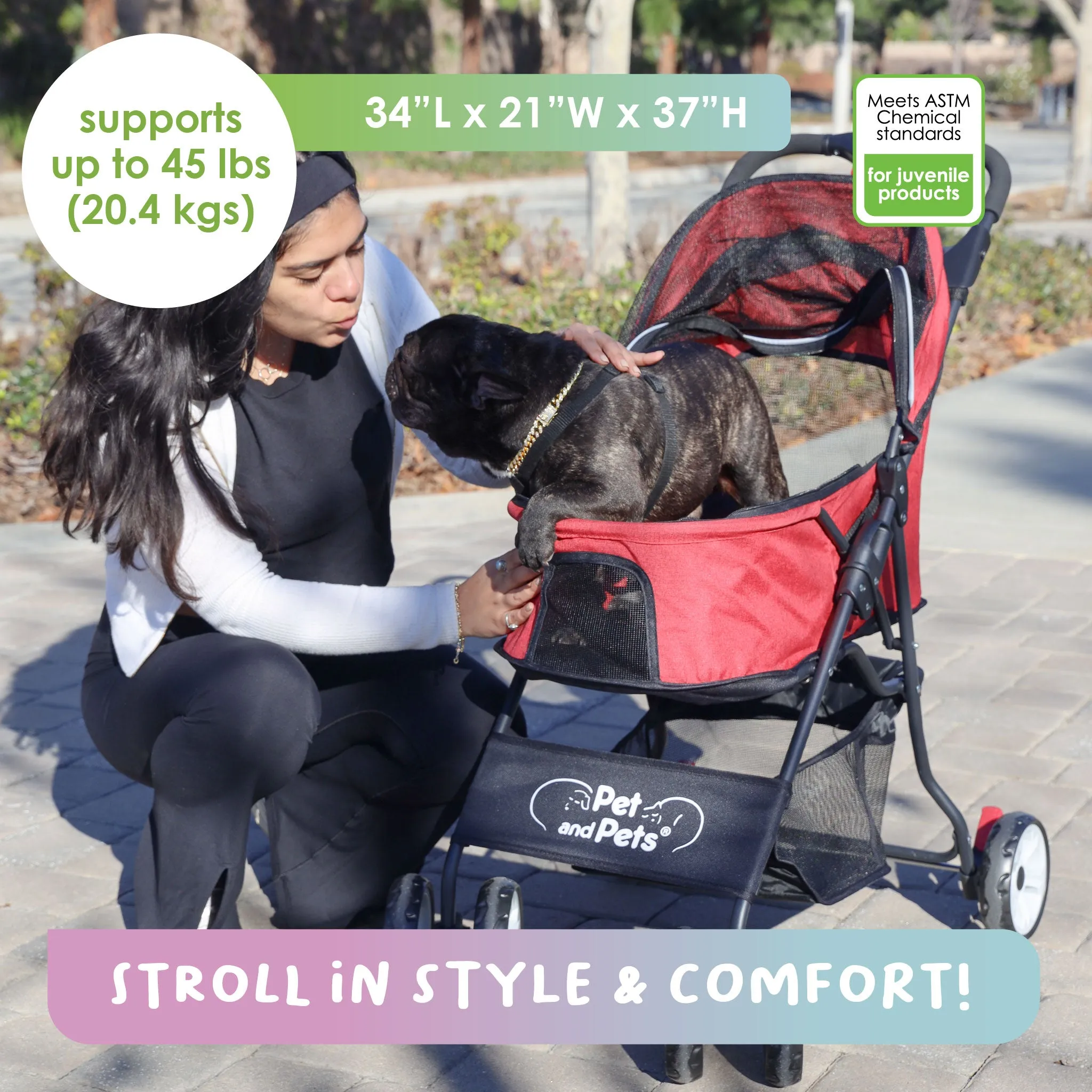 Catalina Pet Stroller: Durable, Lightweight, Compact Fold, Ventilation, Pee Pad Insert, Cup Holder, for Dogs/Cats/Pets up to 45LB