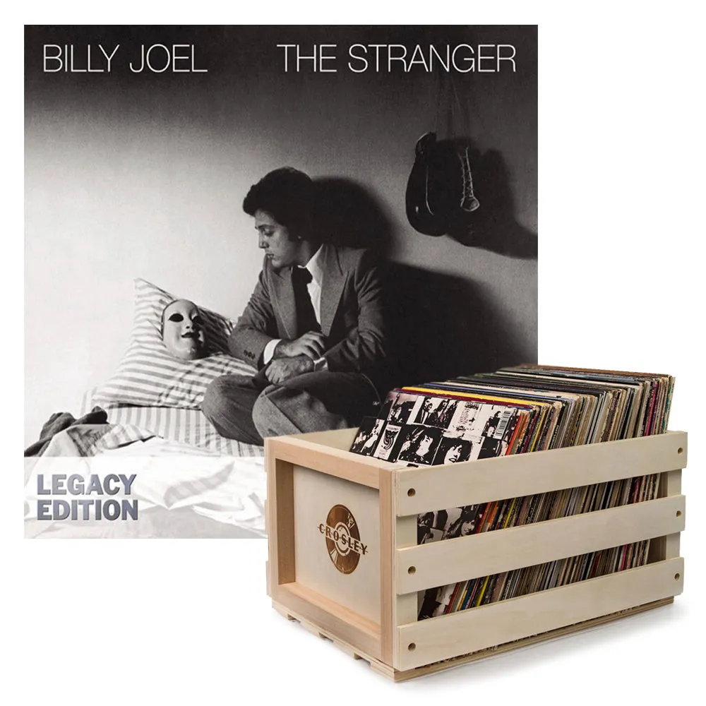 Crosley Record Storage Crate & Billy Joel The Stranger Vinyl Album Bundle