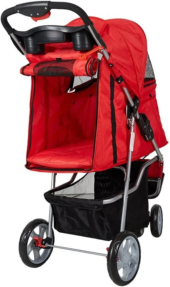 Dog Pet Jogger Stroller Folding Travel Carrier Cart for Small Cat Puppy, 3 Wheels