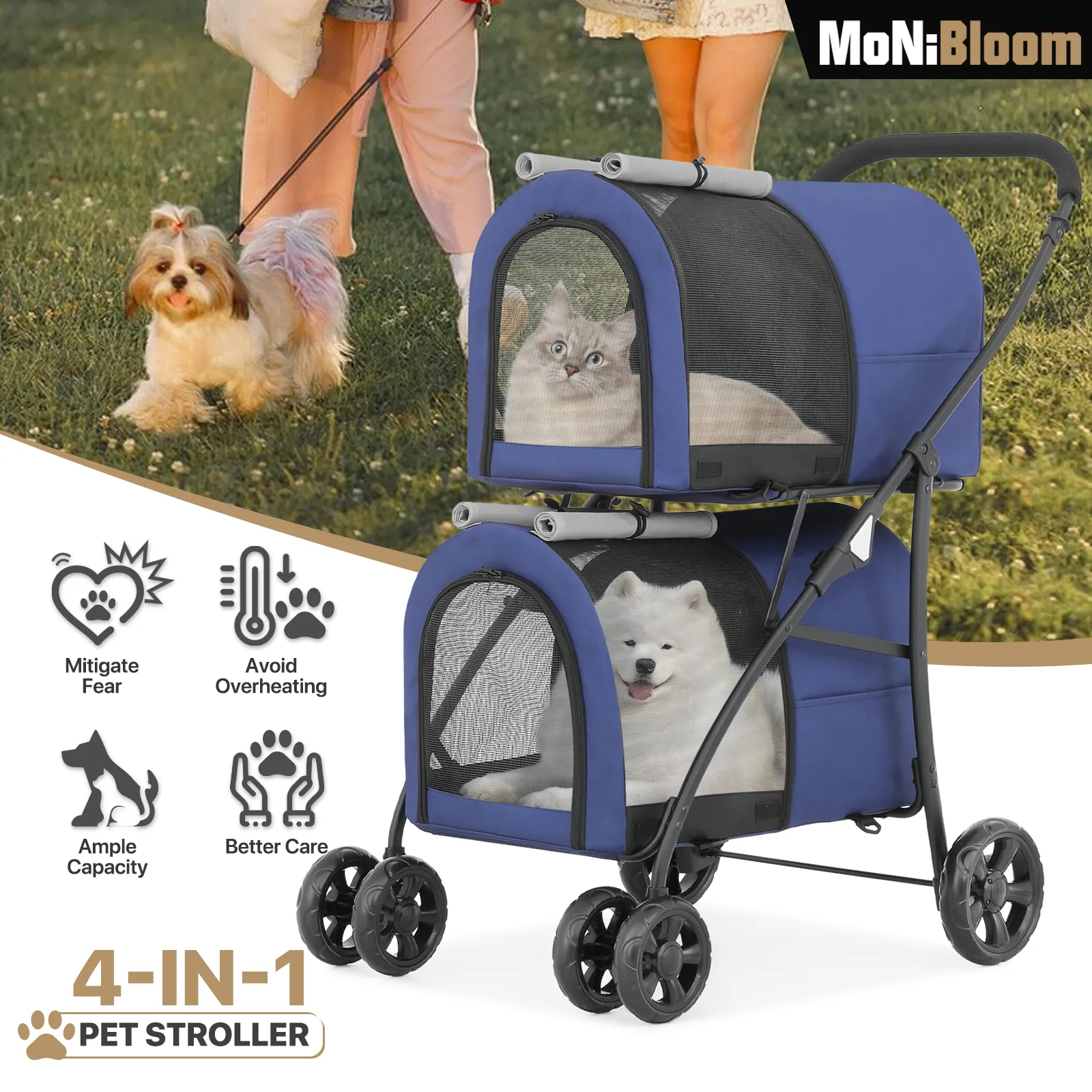 Double Detachable Basket Pet Stroller - 32.5*21*39 inch - 4 Wheels