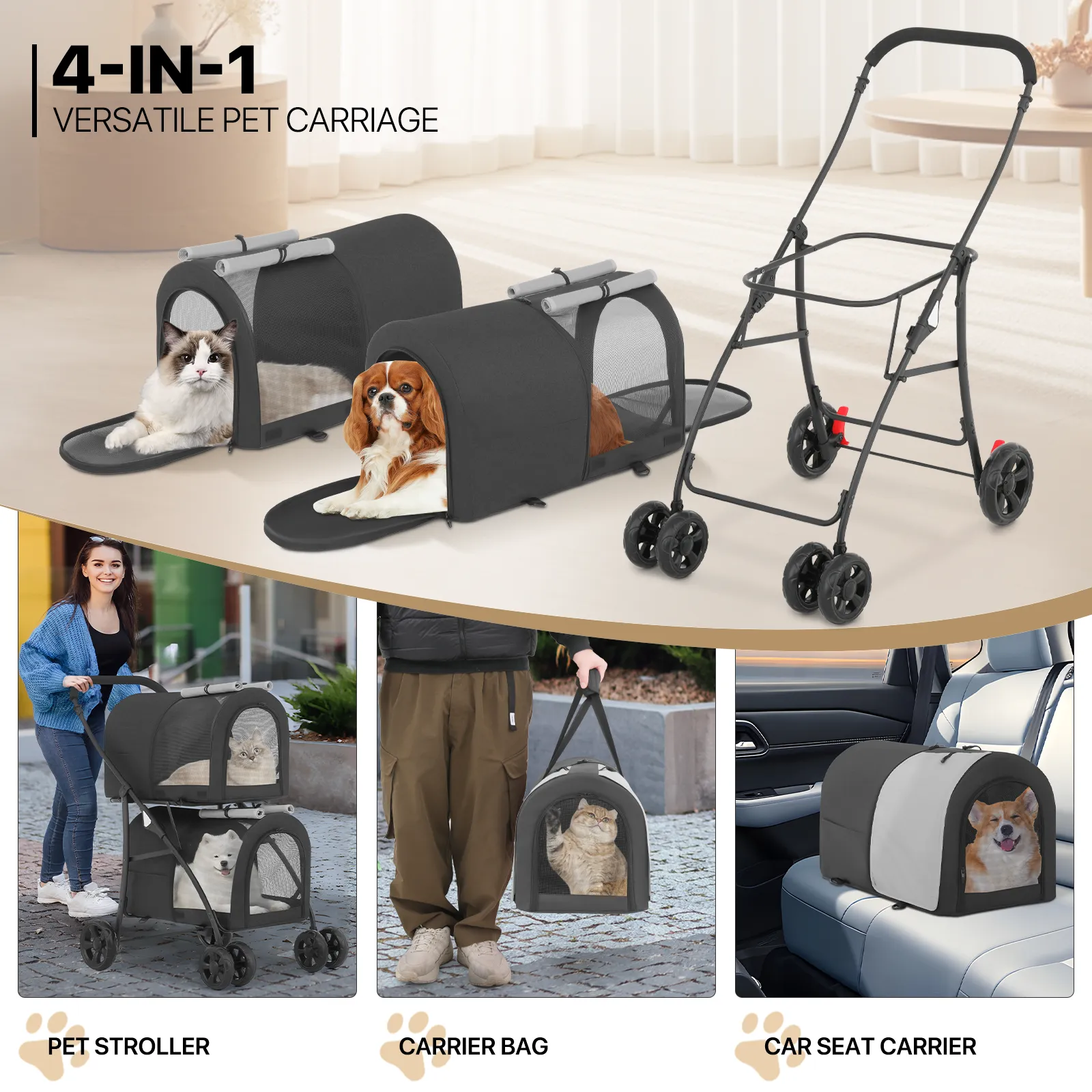 Double Detachable Basket Pet Stroller - 32.5*21*39 inch - 4 Wheels