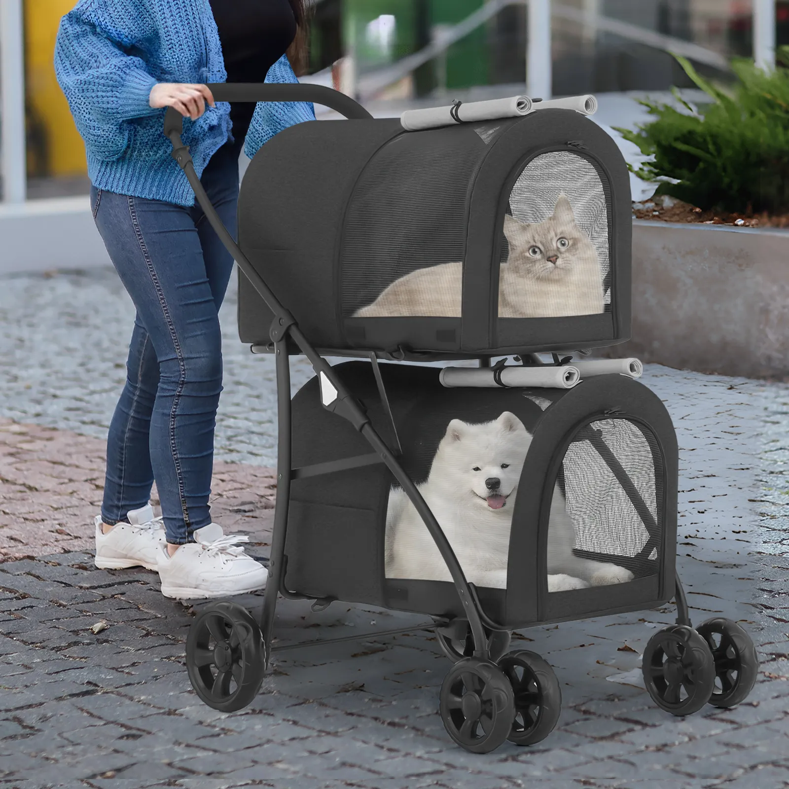 Double Detachable Basket Pet Stroller - 32.5*21*39 inch - 4 Wheels