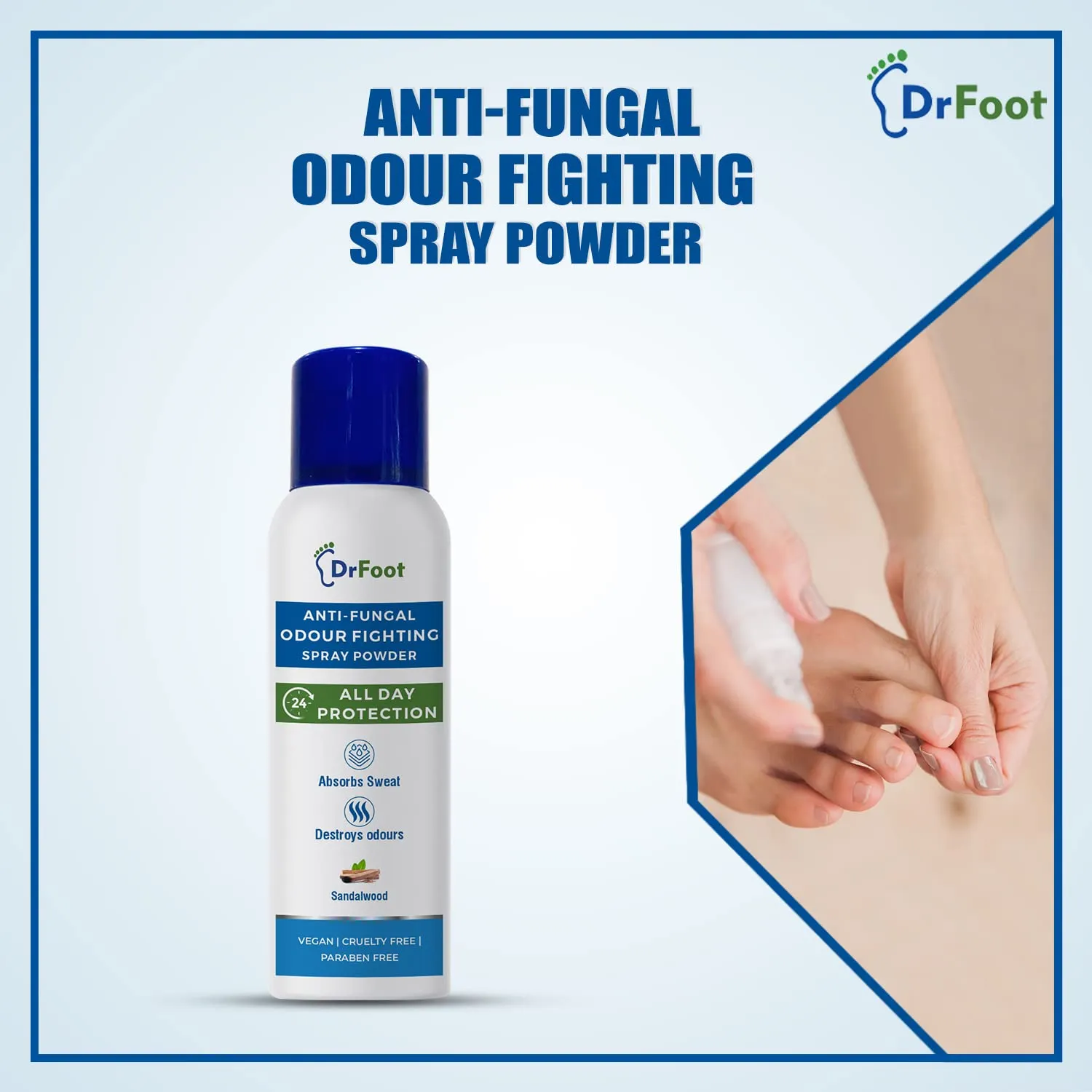 Dr Foot Anti-Fungal Odour Fighting Spray Powder with Neem Powder, Menthol Oil & Sandalwood | Ultimate Odour Neutralizer| Removes Bad Smell & Keep your foot Fresh and Dry – 130ml / 80gm (Pack of 10)