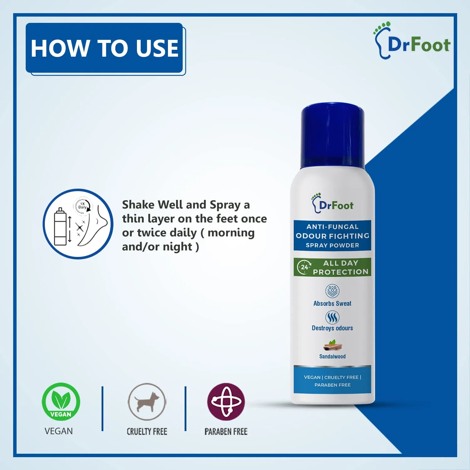 Dr Foot Anti-Fungal Odour Fighting Spray Powder with Neem Powder, Menthol Oil & Sandalwood | Ultimate Odour Neutralizer| Removes Bad Smell & Keep your foot Fresh and Dry – 130ml / 80gm (Pack of 10)