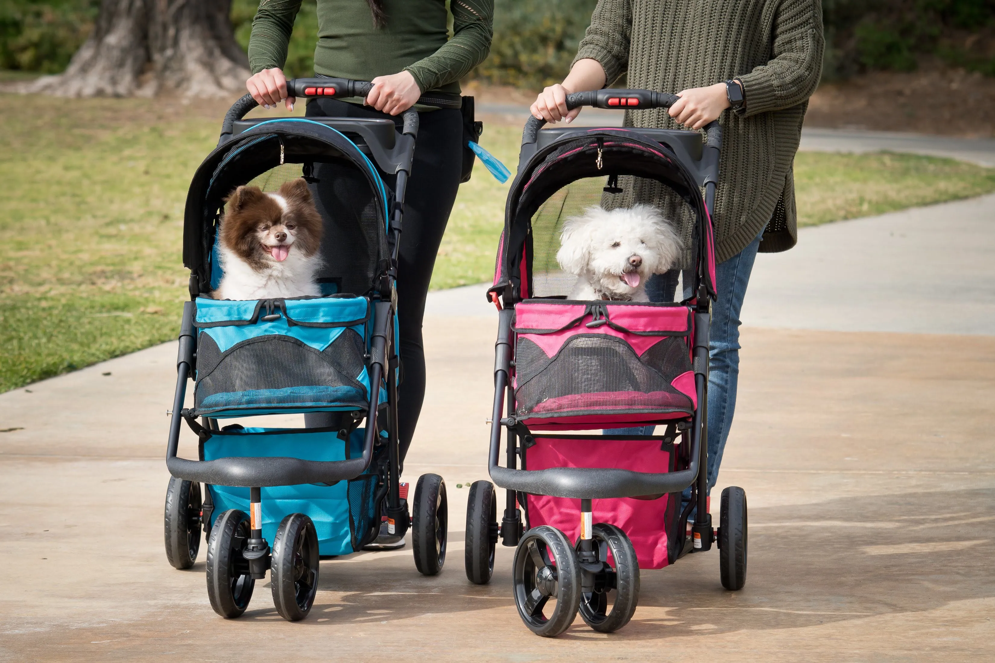 Durable Pet Stroller, Easy Fold, Quality mesh windows, Large Storage Basket, Secure Cup Holder Tray, for Small to Medium Dog, Cat, Bunny, Supports pets up to 55LBS