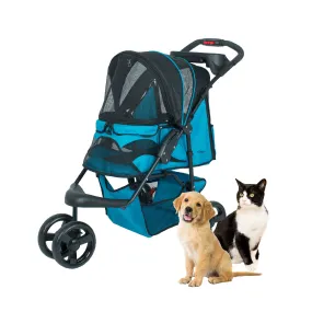 Durable Pet Stroller, Easy Fold, Quality mesh windows, Large Storage Basket, Secure Cup Holder Tray, for Small to Medium Dog, Cat, Bunny, Supports pets up to 55LBS