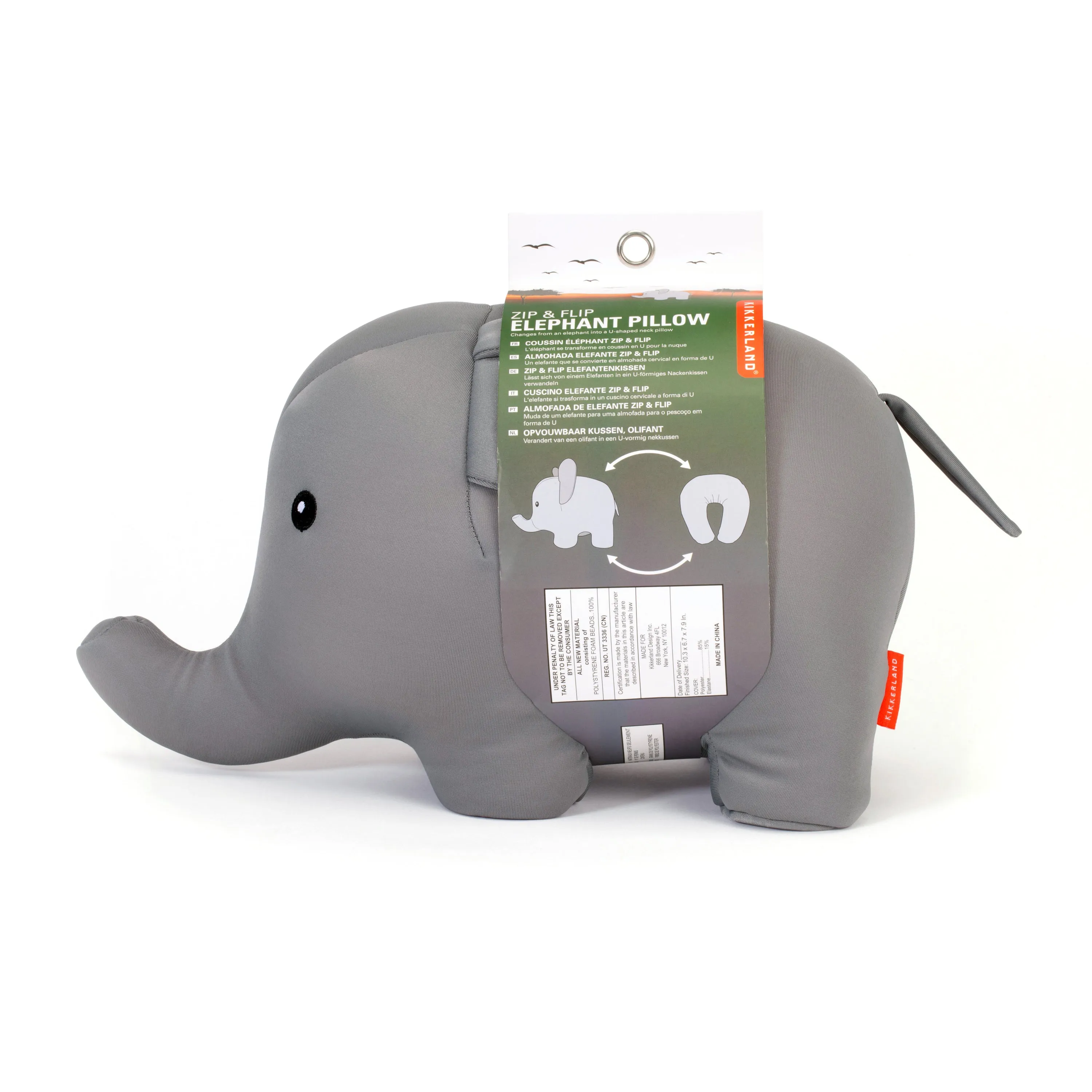 Elephant Zip & Flip Travel Pillow