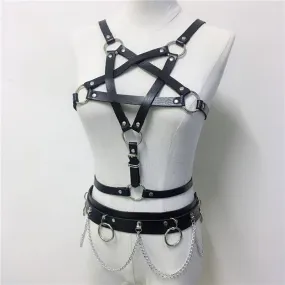 'Envy' Faux Leather Star Harness and O Ring Belt.