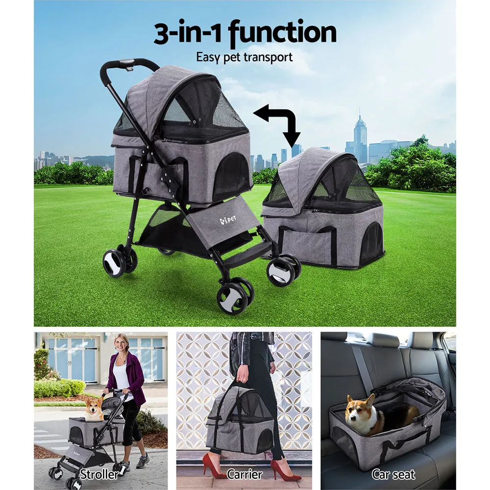 Foldable Pet Stroller 3-in-1 Carrier, Car Seat, i.Pet