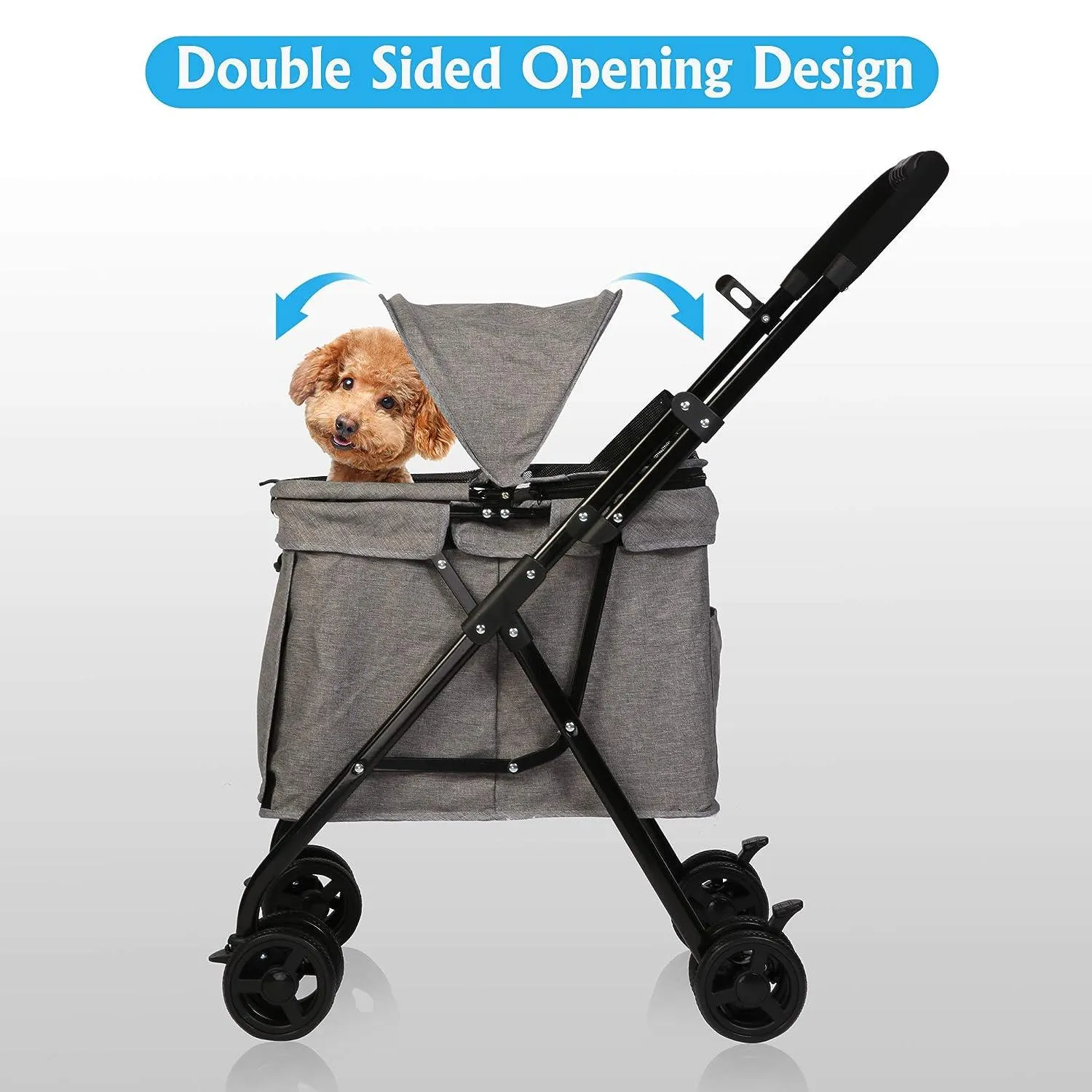 Folding Dog Stroller Carrier Pet Stroller with Front Entry and Multiple Mesh Windows, Gray