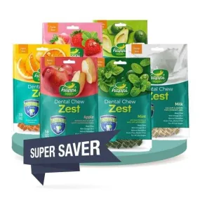 Happi Skippi (Happi Doggy) ZEST Dental Dog Chews (4-Pack Saver Bundle)