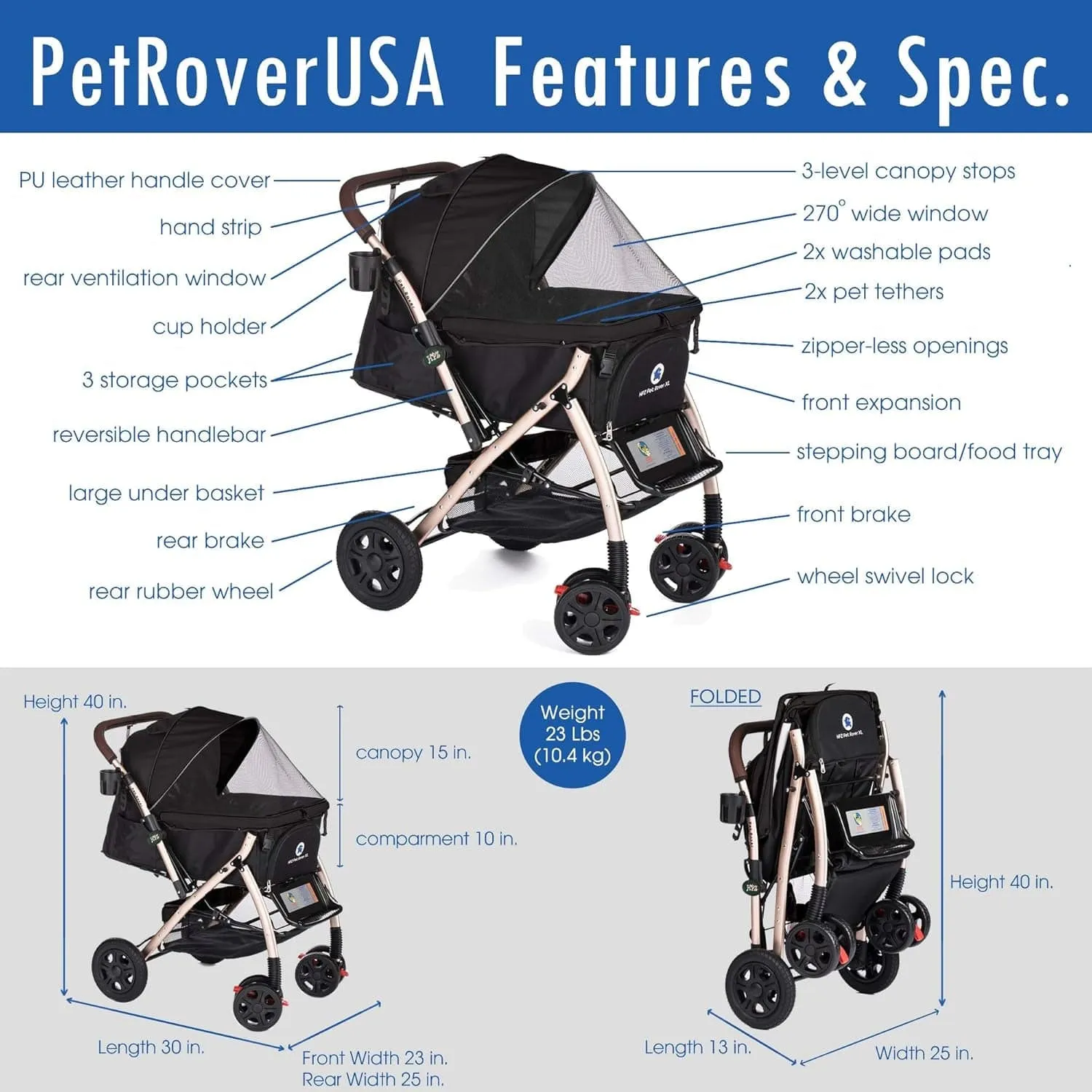 HPZ Pet Rover XL Stroller | Extra-Long Expandable