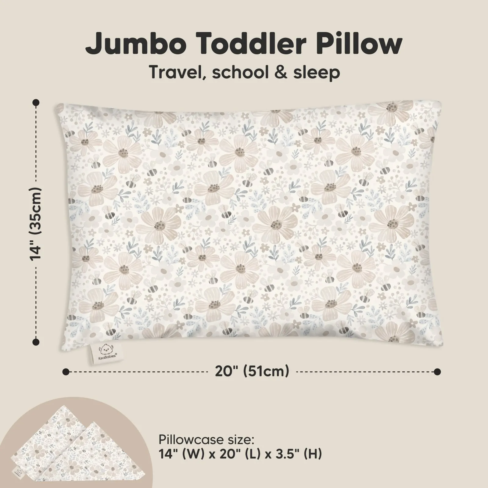 Jumbo Toddler Pillow with Pillowcase (Floral Vale)