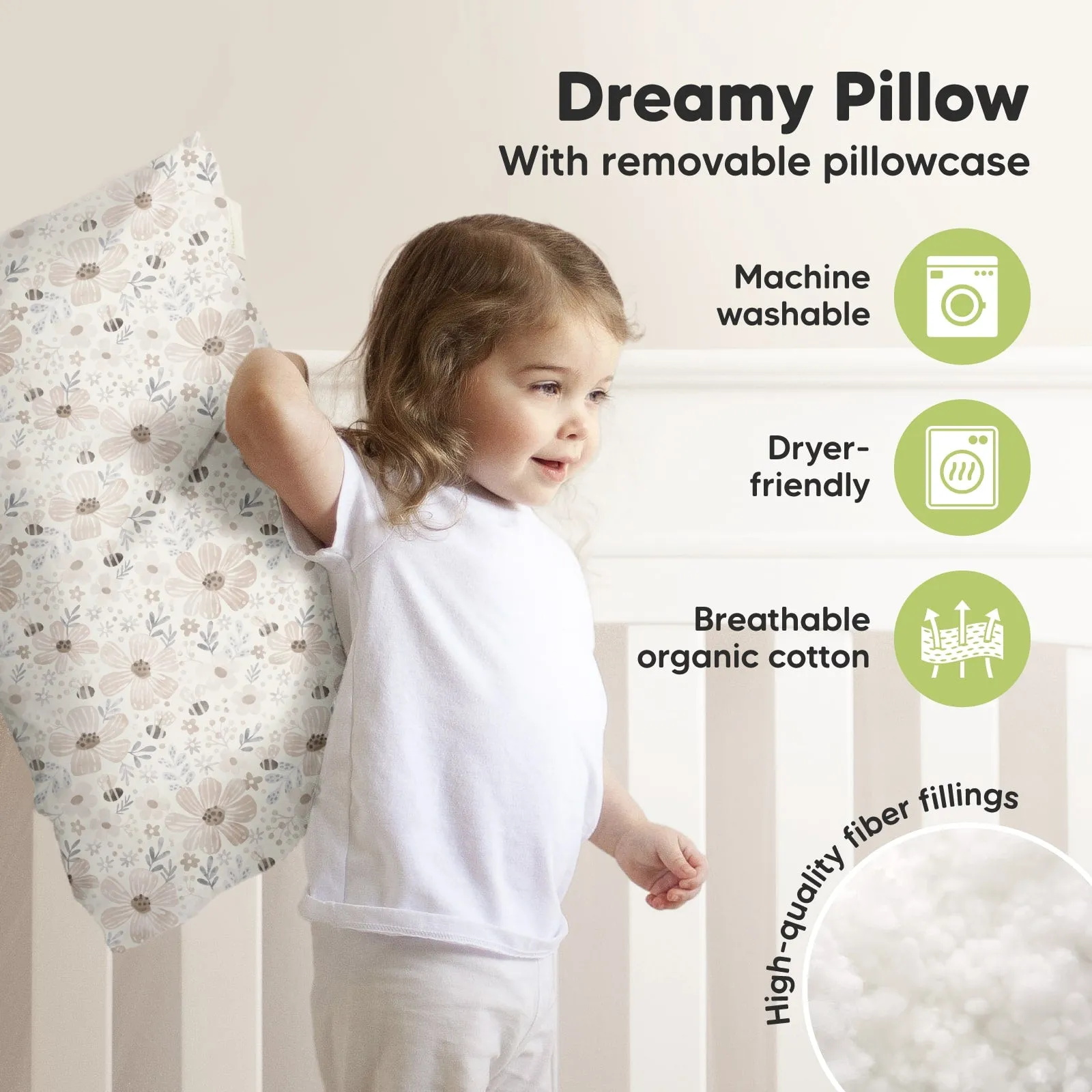 Jumbo Toddler Pillow with Pillowcase (Floral Vale)