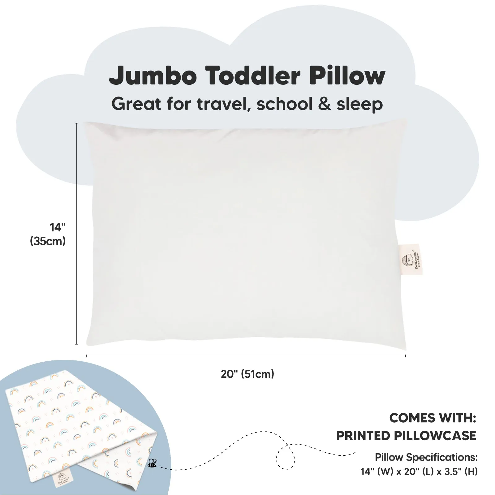 Jumbo Toddler Pillow with Pillowcase (Jolly Rainbow)