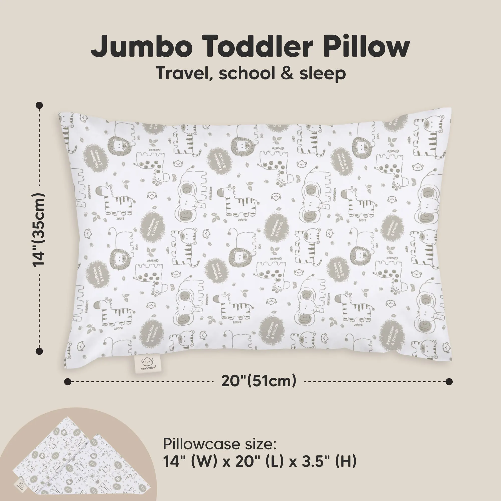 Jumbo Toddler Pillow with Pillowcase (KeaSafari)