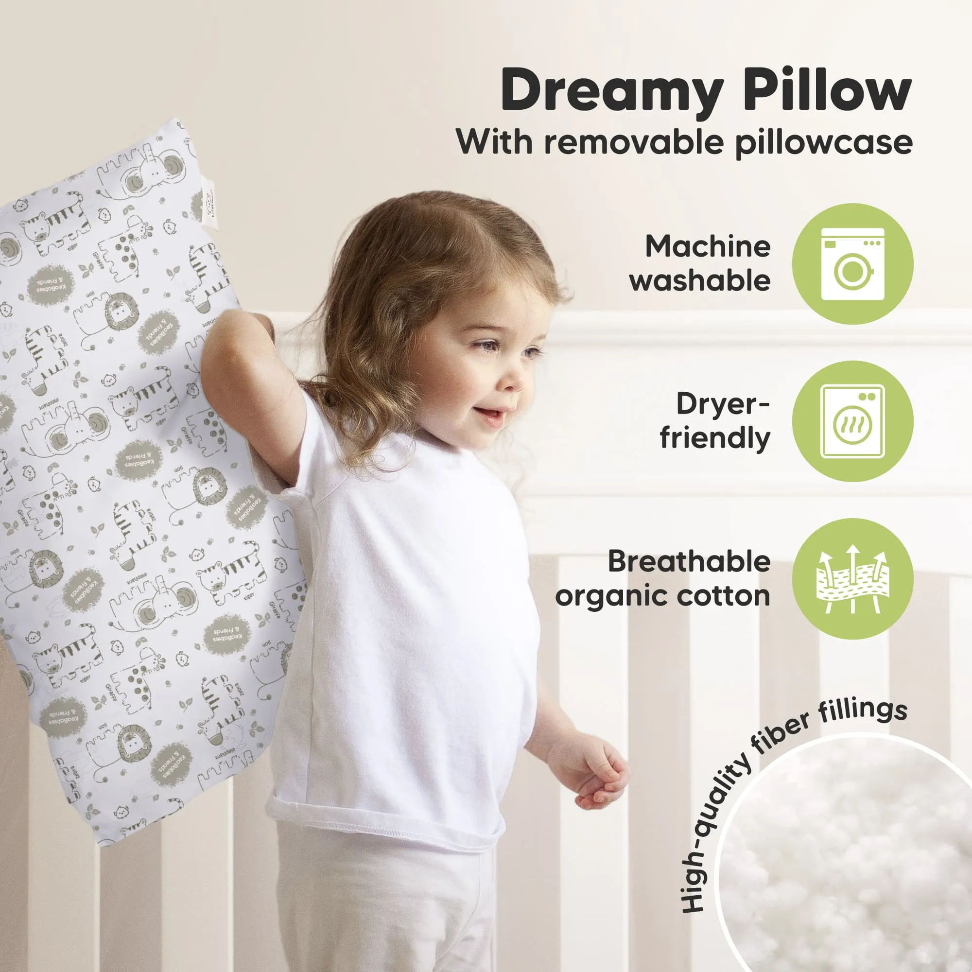 Jumbo Toddler Pillow with Pillowcase (KeaSafari)