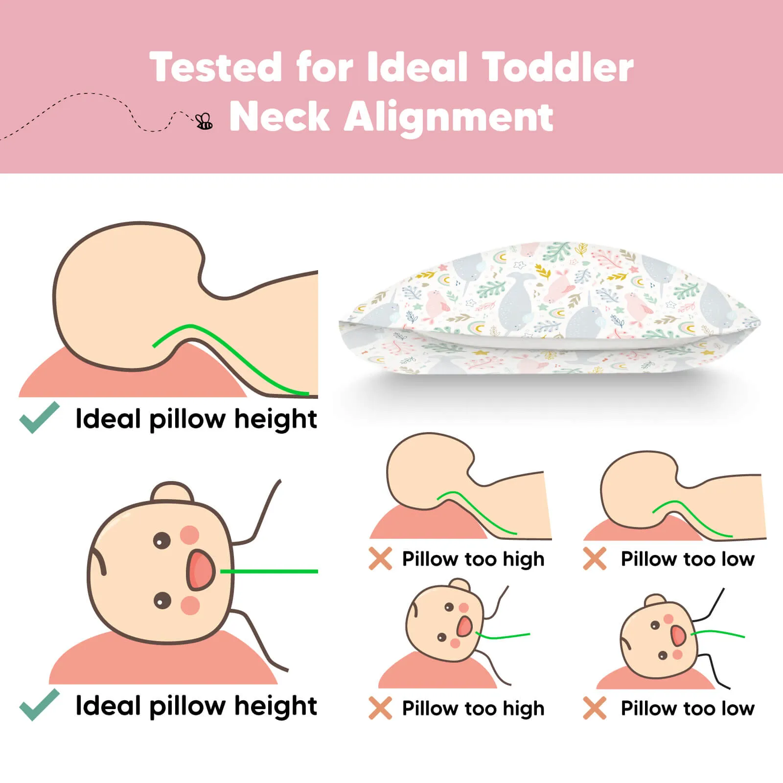 Jumbo Toddler Pillow with Pillowcase (Narwhal)