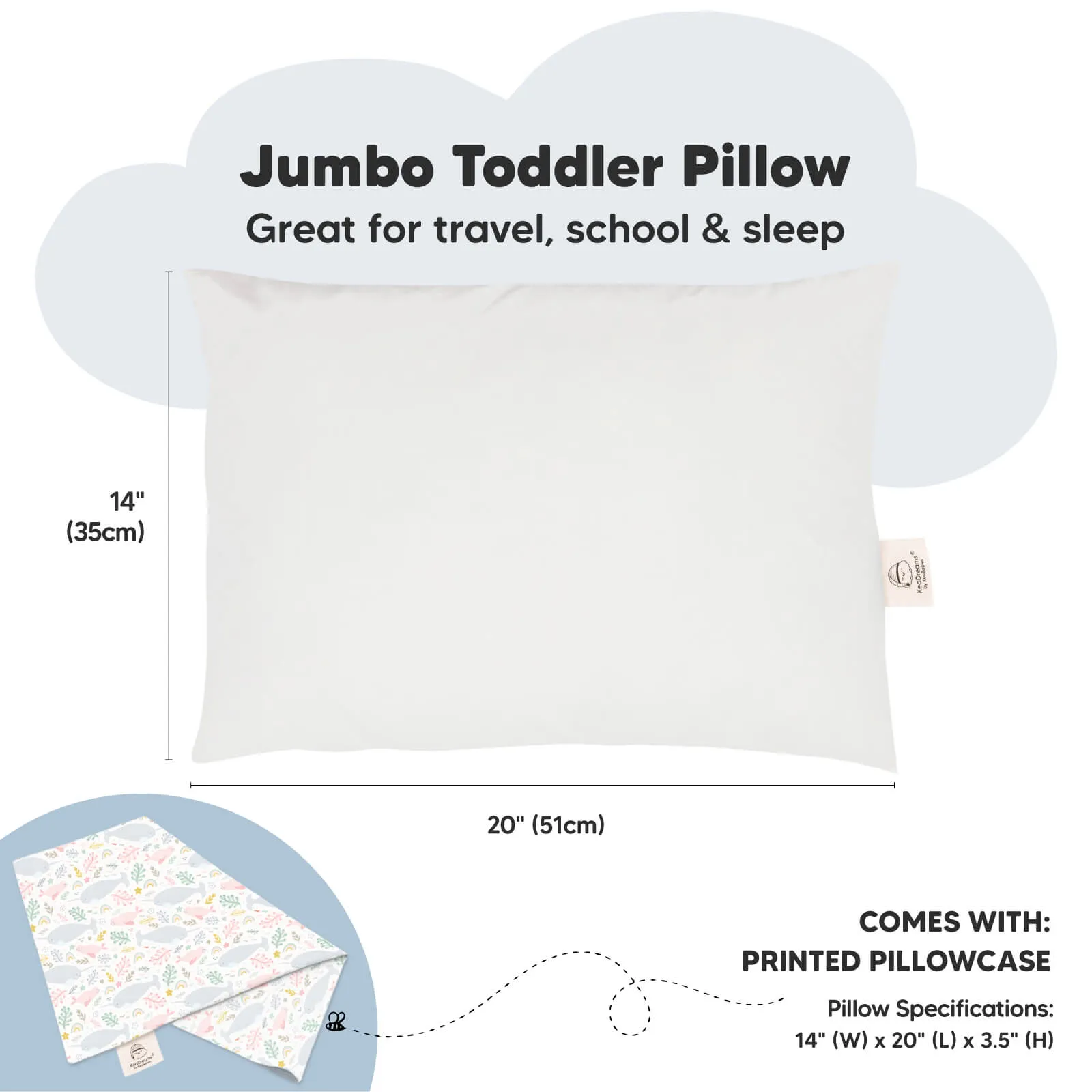 Jumbo Toddler Pillow with Pillowcase (Narwhal)