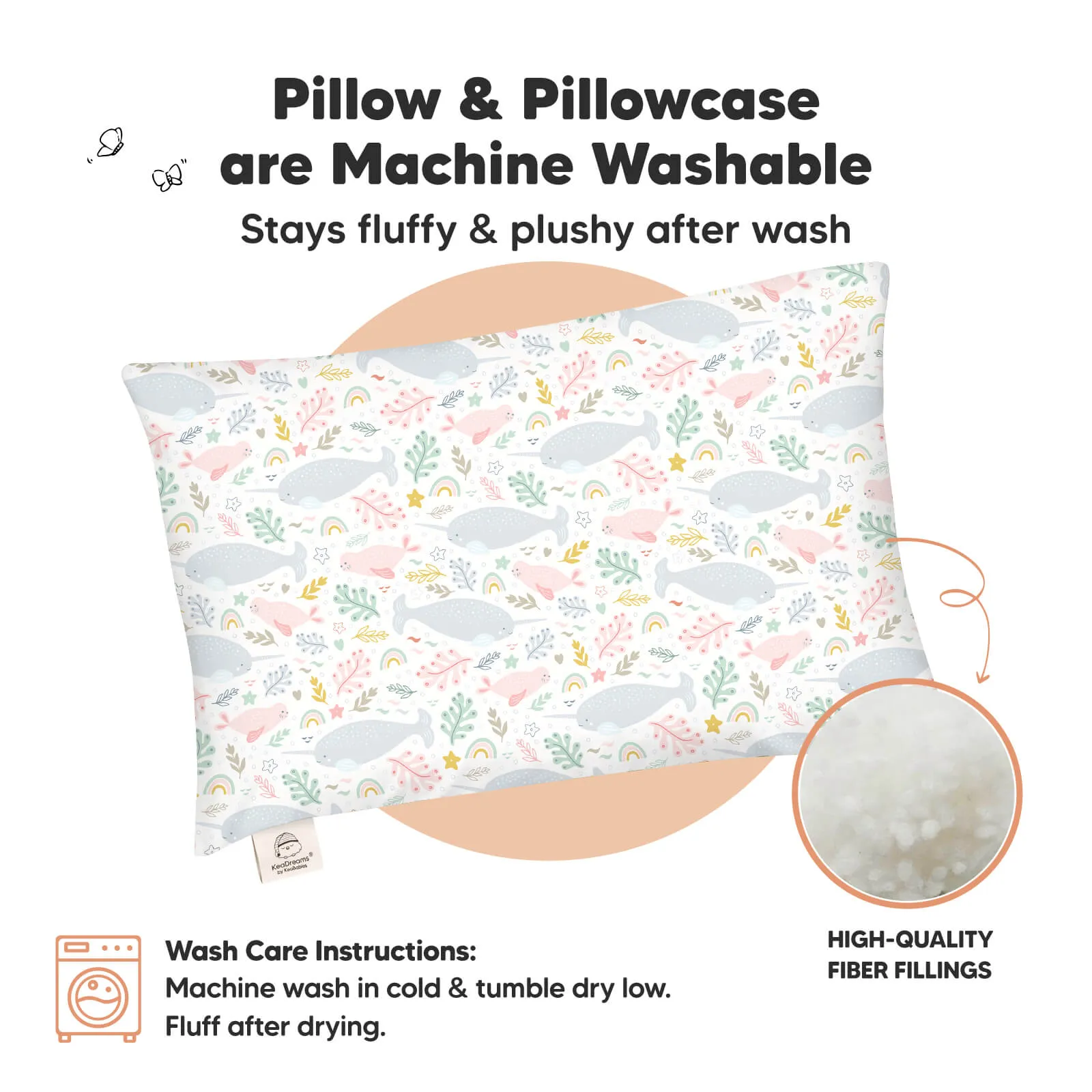 Jumbo Toddler Pillow with Pillowcase (Narwhal)