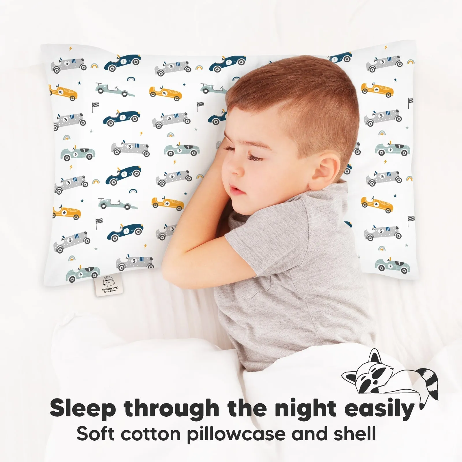 Jumbo Toddler Pillow with Pillowcase (Racecars)