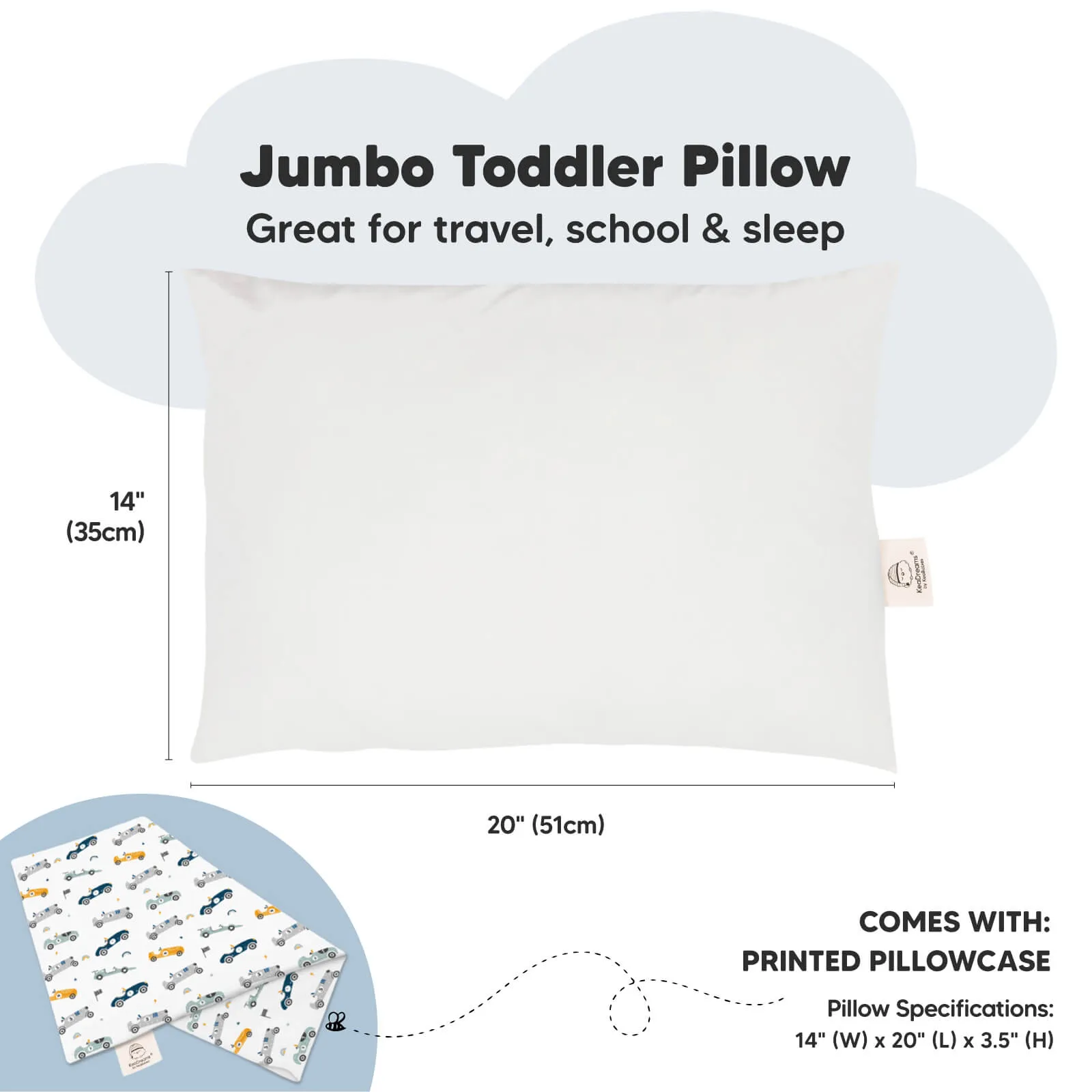 Jumbo Toddler Pillow with Pillowcase (Racecars)