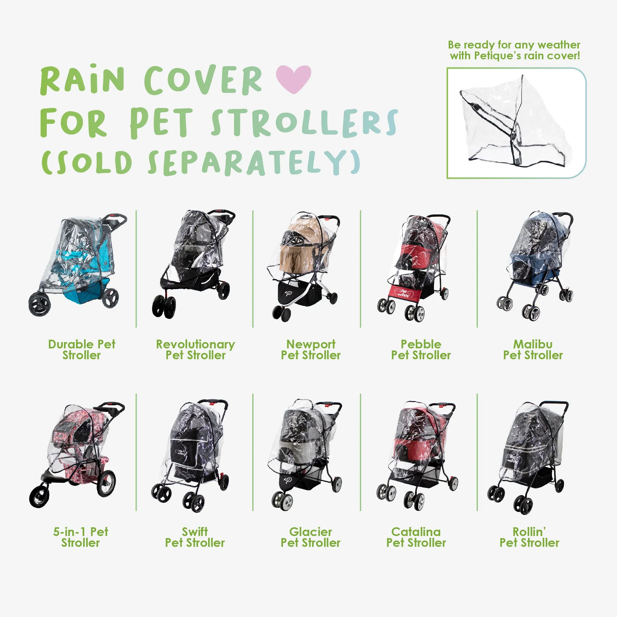 Malibu Pet Stroller Velcro Secured Back for Wagon/Cart Vibe, Lightweight, Easy Fold, Ventilation, Pee Pad Insert, Adjustable Leashes, Rear Brakes, 360° Rotating Front Wheels, Comfortable Handle, For Dogs, Cats, Small Animals, Support up to 45 LBS