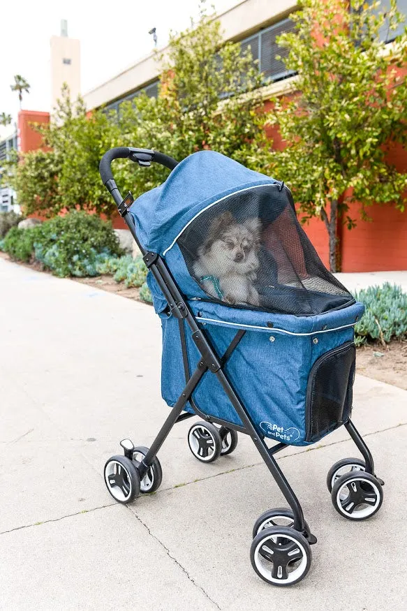 Malibu Pet Stroller Velcro Secured Back for Wagon/Cart Vibe, Lightweight, Easy Fold, Ventilation, Pee Pad Insert, Adjustable Leashes, Rear Brakes, 360° Rotating Front Wheels, Comfortable Handle, For Dogs, Cats, Small Animals, Support up to 45 LBS