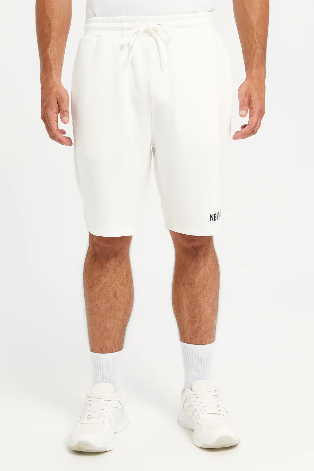 Men White Plain Active Shorts