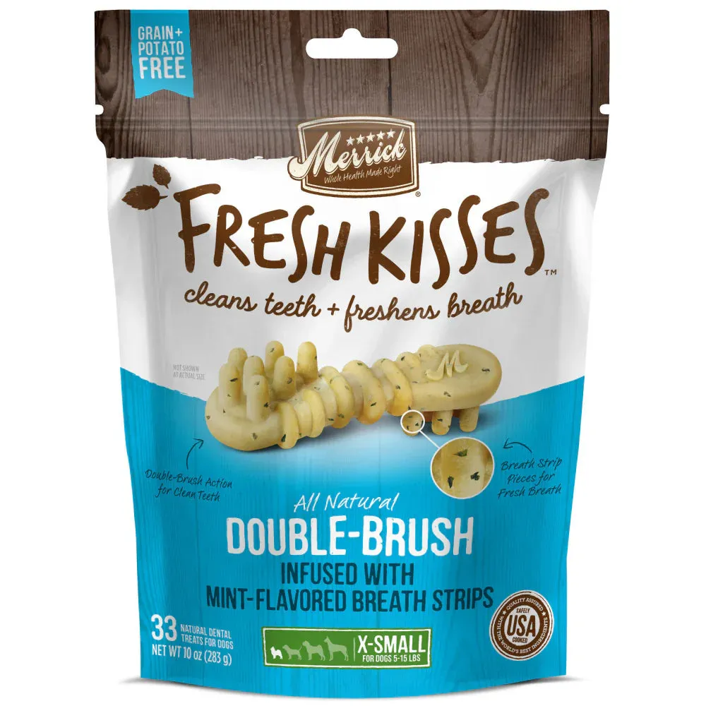 Merrick Fresh Kisses Double-Brush Mint Breath Strips Dental Dog Treats, Extra Small