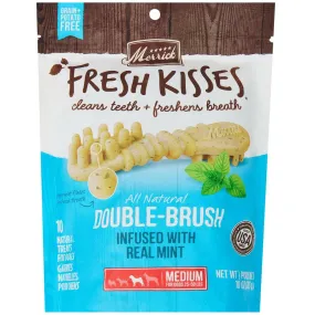 Merrick Fresh Kisses Double-Brush Mint Breath Strips Dental Dog Treats, Medium