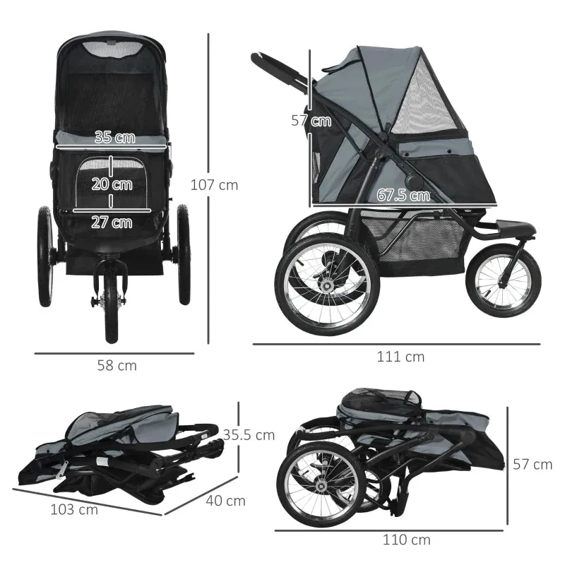 PawHut 164V 3-Wheel Dog Jogging Stroller