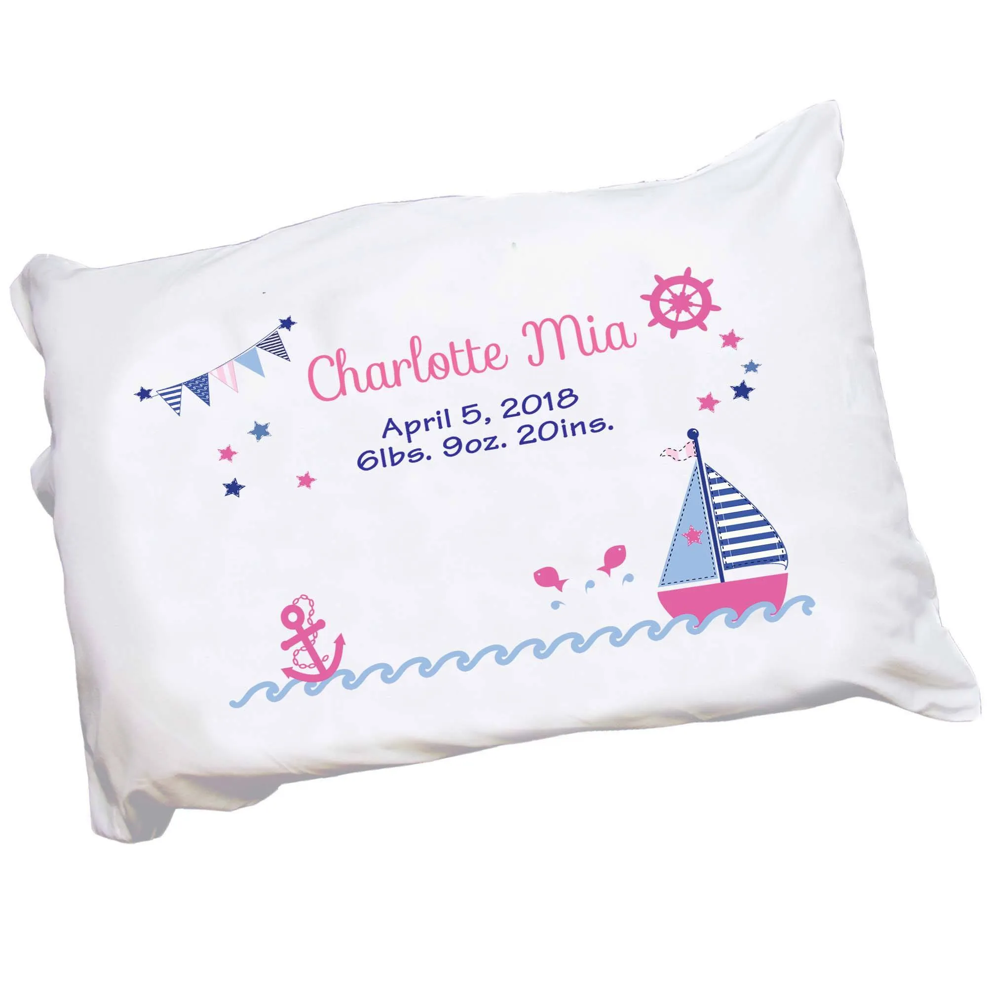 Personalized Girl's Sailboat Pillowcase