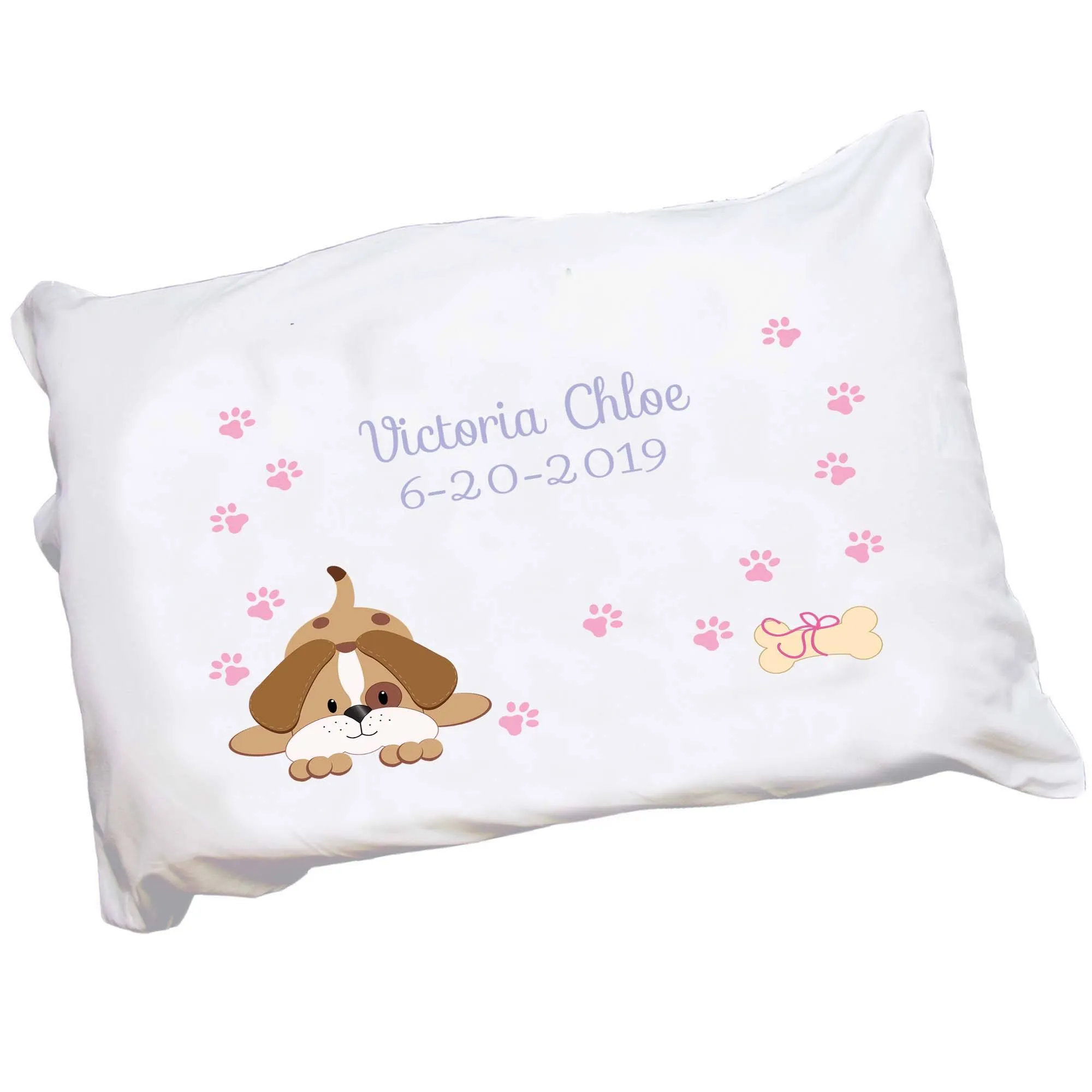 Personalized Pink Puppy Dog Pillowcase