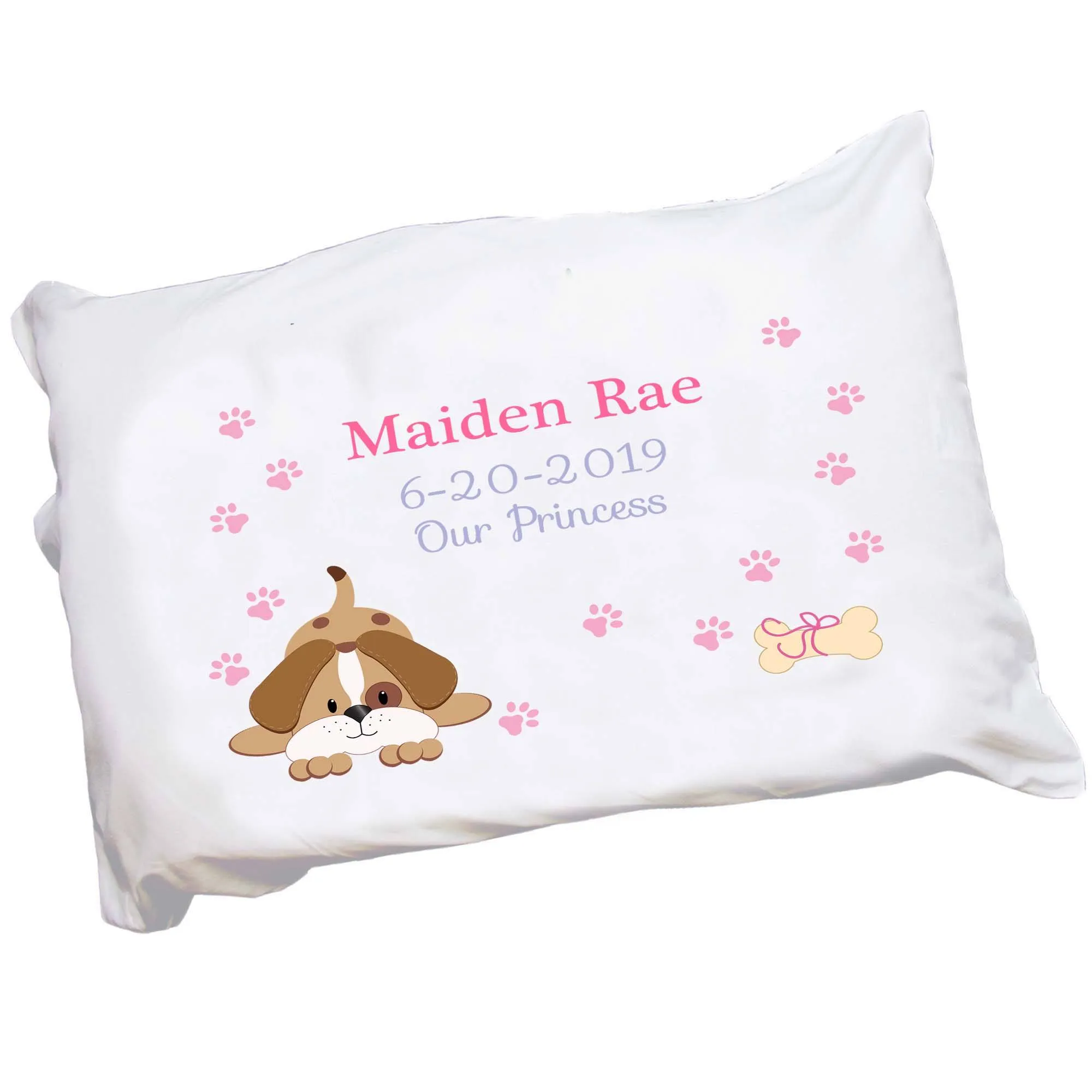 Personalized Pink Puppy Dog Pillowcase