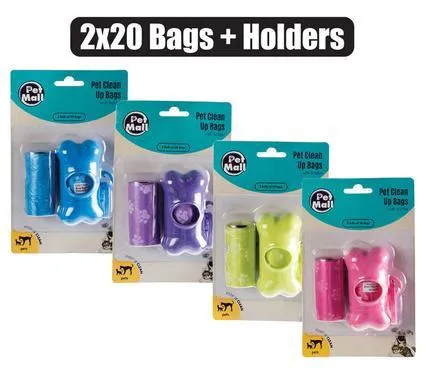 Pet dog clean-up bags holder 2x20's Blue