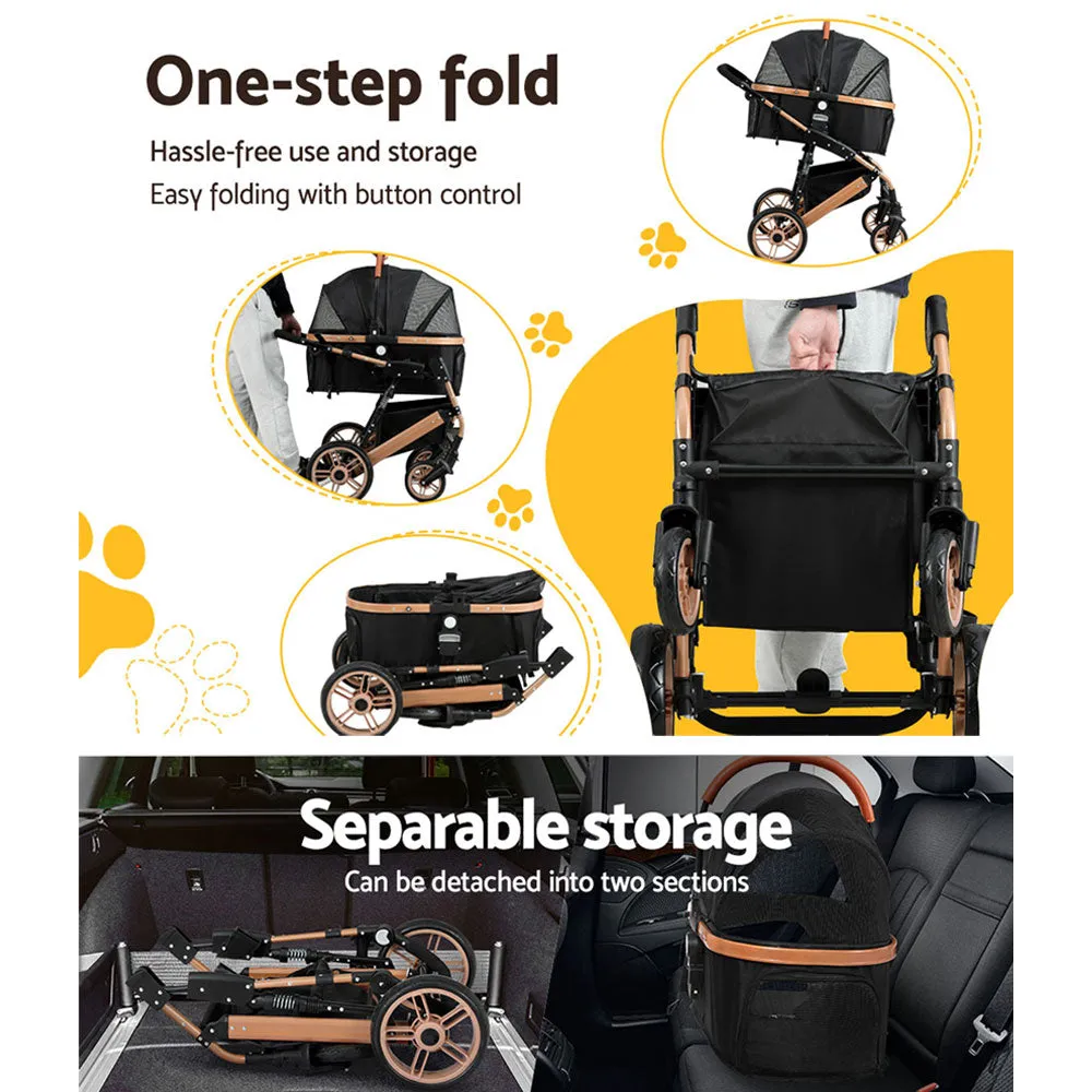 Pet Dog Stroller Pram Large Cat Carrier Travel Pushchair Foldable 4 Wheels