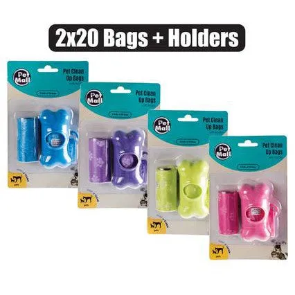 Pet Mall Dog Clean Up Bags with Holder 2x20Pack