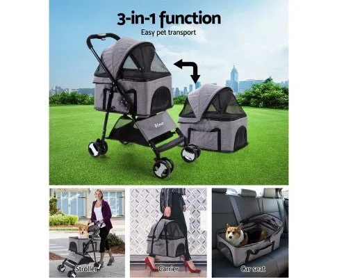 Pet Stroller & Carrier Foldable Pram 3 in 1 - Grey