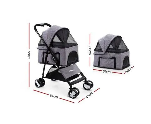 Pet Stroller & Carrier Foldable Pram 3 in 1 - Grey