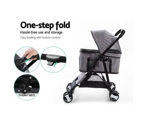 Pet Stroller & Carrier Foldable Pram 3 in 1 - Grey